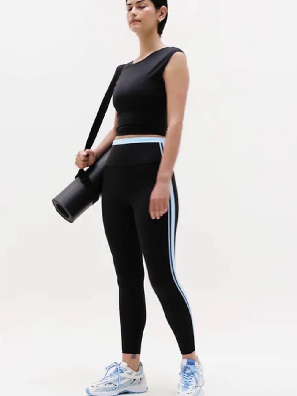 Athleta Elation Sport Stripe 7/8 Legging, XXS, Black with Light Blue Side Stripe